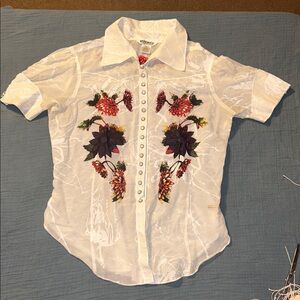 PARASUCO Women’s Floral Embroidered Shirt White Small Snap Front Western Rodeo